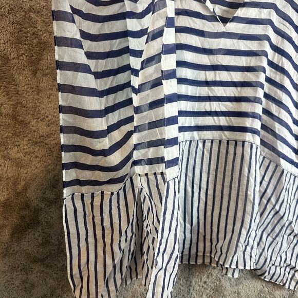 Talbots Silk Navy Blue White Semi-sheer Lighweight Kaftan Poncho Tunic Top S - Picture 3 of 9